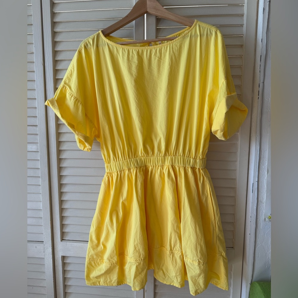 Free People fun time cotton poplin midi dress/ lemon yellow